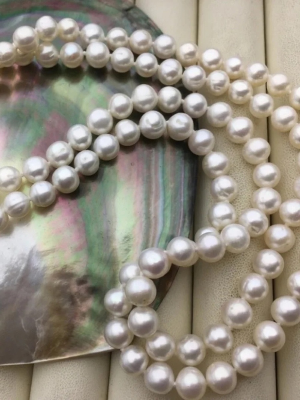 34" AA 7mm White REAL Cultured Pearl HAND KNOTTED Necklace - Picture 4 of 6